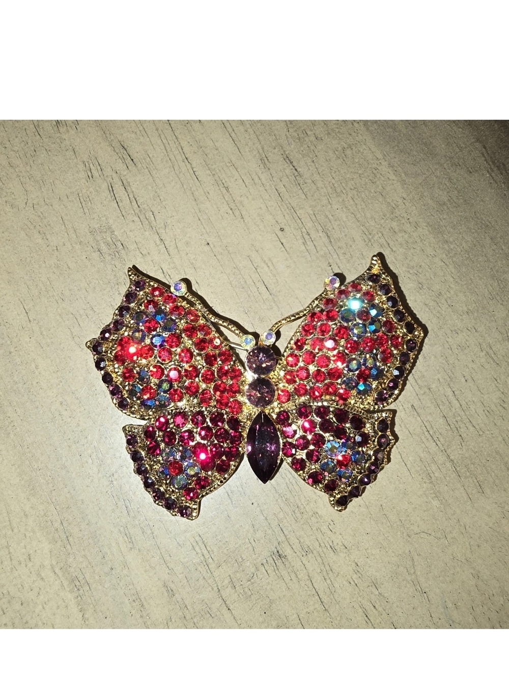 Vintage Gold-Tone Butterfly Brooch with Pink and Multicolor Crystals